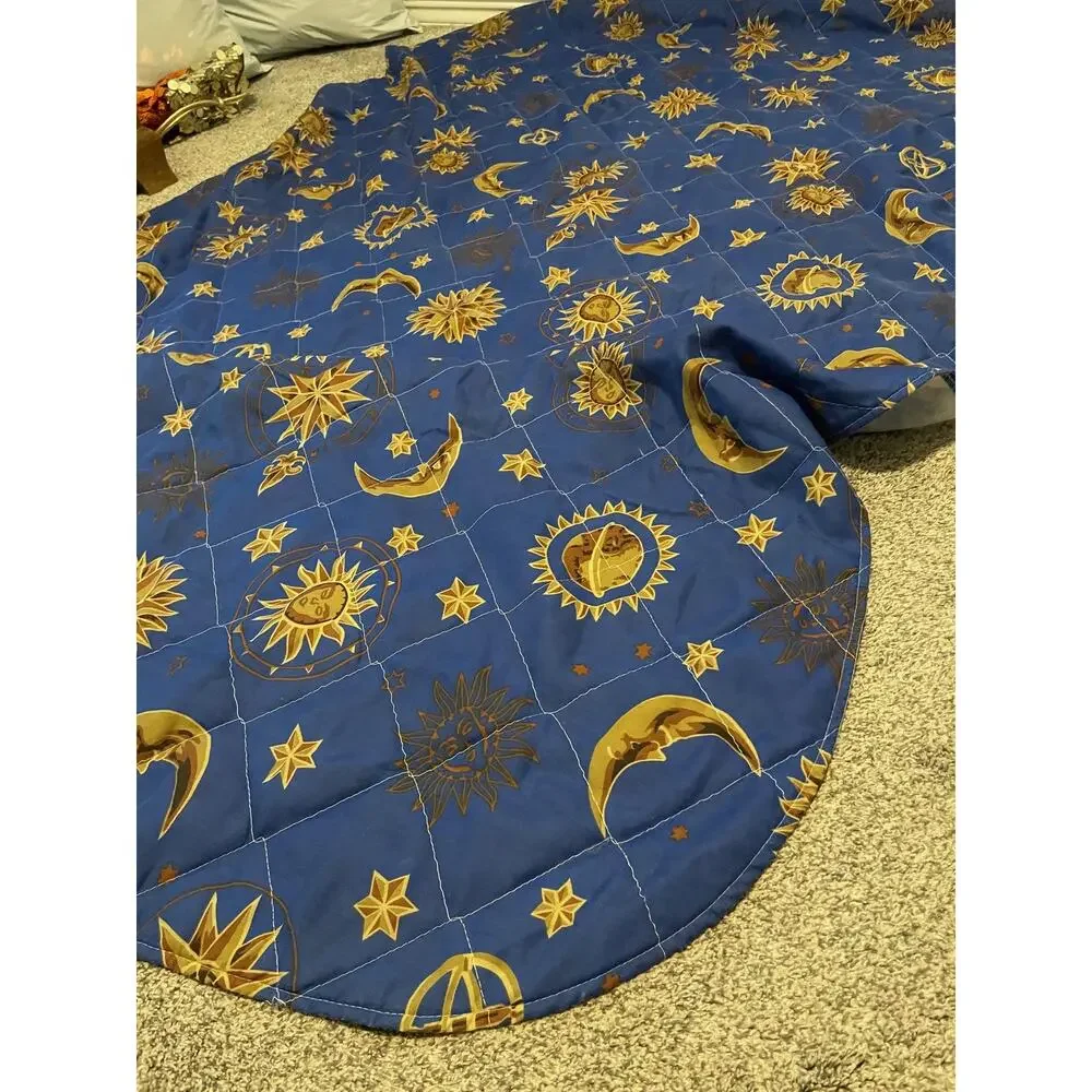 Vintage Throw Blanket Blue Sun Moon Star Celestial 78x51 Quilted Whimsigoth READ